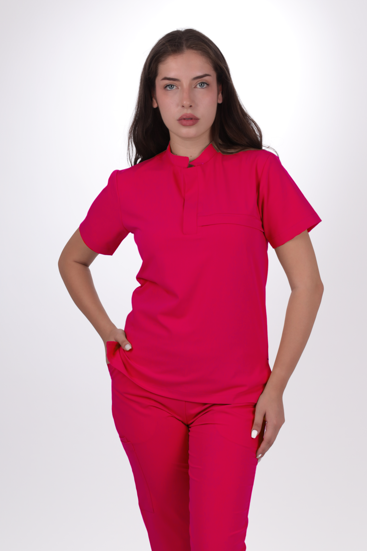 Premium Likralı Lotus Seri Kadın Fuşya Scrubs