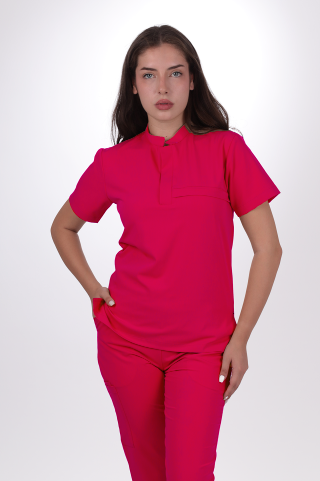 Premium Likralı Lotus Seri Kadın Fuşya Scrubs