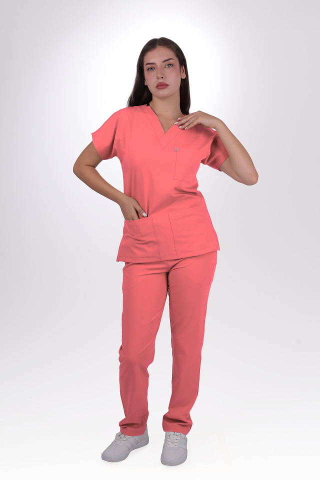 Premium Likralı Klasik Seri Kadın Nar Çiçeği Scrubs