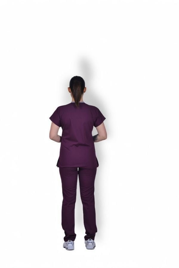 Premium Likralı Zipper Seri Kadın Mürdüm Scrubs
