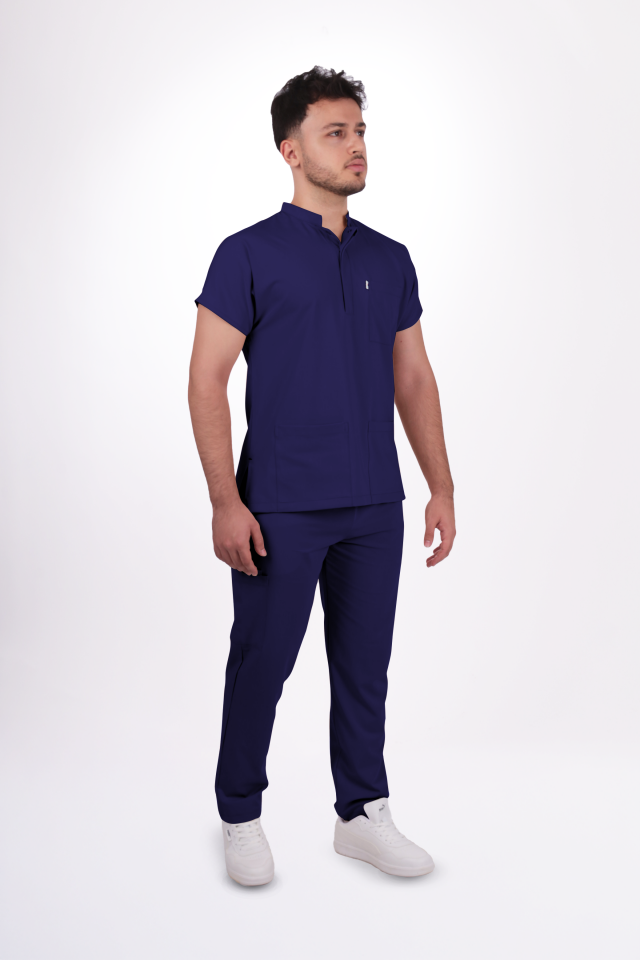 Premium Likralı Snap Seri Erkek İndigo Lacivert Üniforma Takım