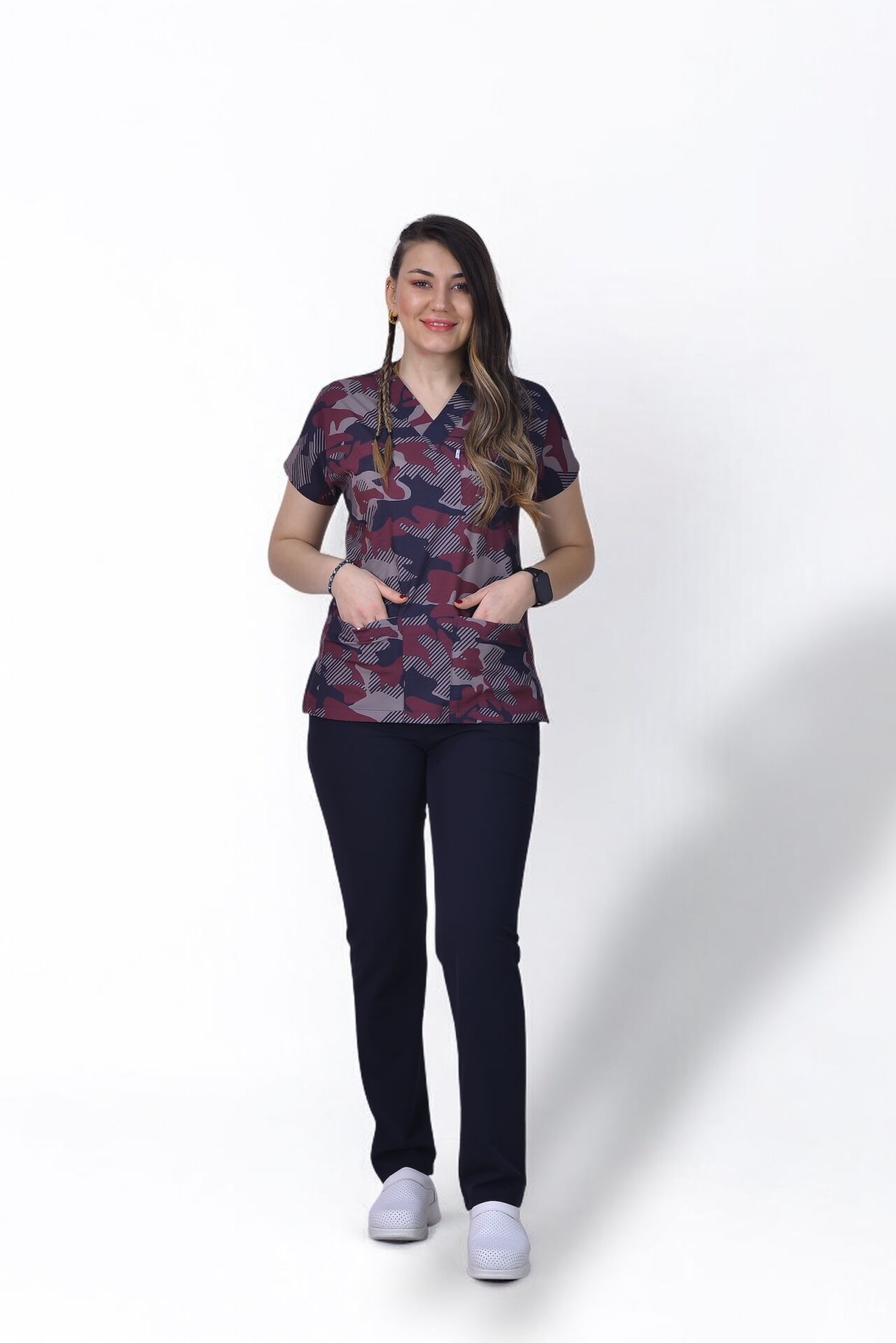 Desenli Seri Üst Bordo Kamuflaj Desen/Alt Likralı Lacivert