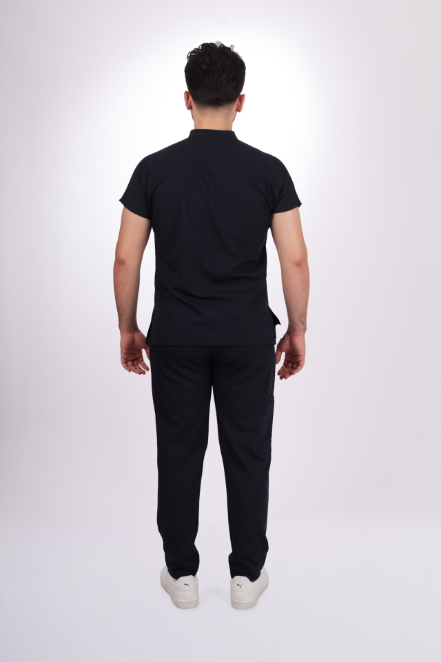 Likralı Snap Seri Erkek Siyah Scrubs