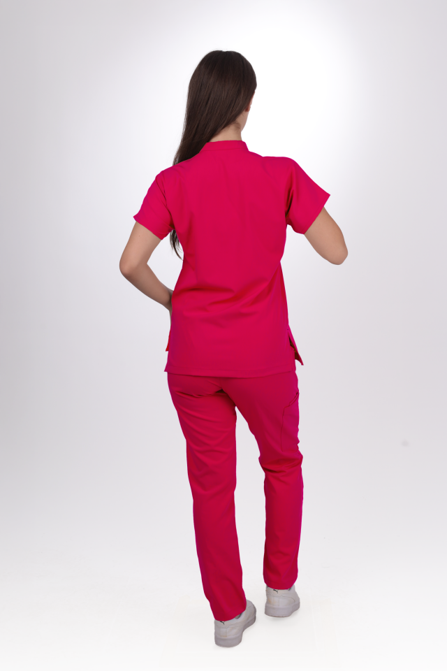 Premium Likralı Snap Seri Kadın Fuşya Üniforma Takım