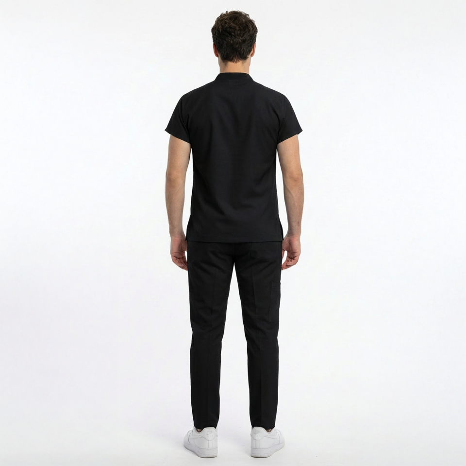 Likralı Snap Seri Erkek Siyah Scrubs