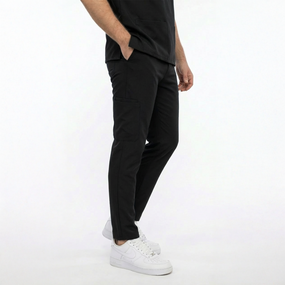 Likralı Snap Seri Erkek Siyah Scrubs