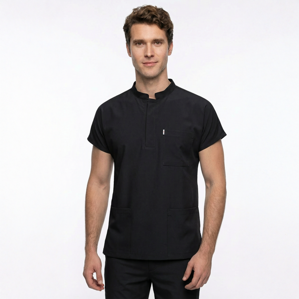 Likralı Snap Seri Erkek Siyah Scrubs