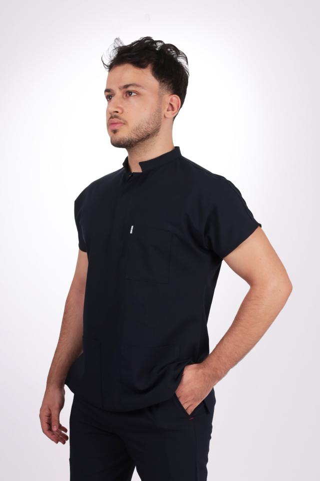 Likralı Snap Seri Erkek Siyah Scrubs