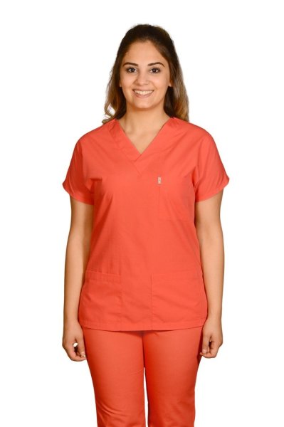 Terycoton Kadın Nar Çiçeği Doktor Hemşire Forması L - Evet - İsim Yazılsın +100₺ - TAKIM