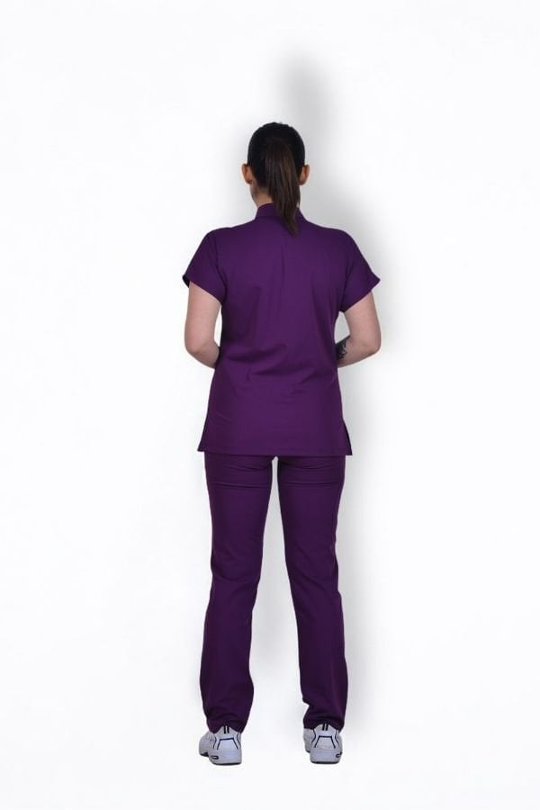 Premium Likralı Zipper Seri Kadın Mor Scrubs