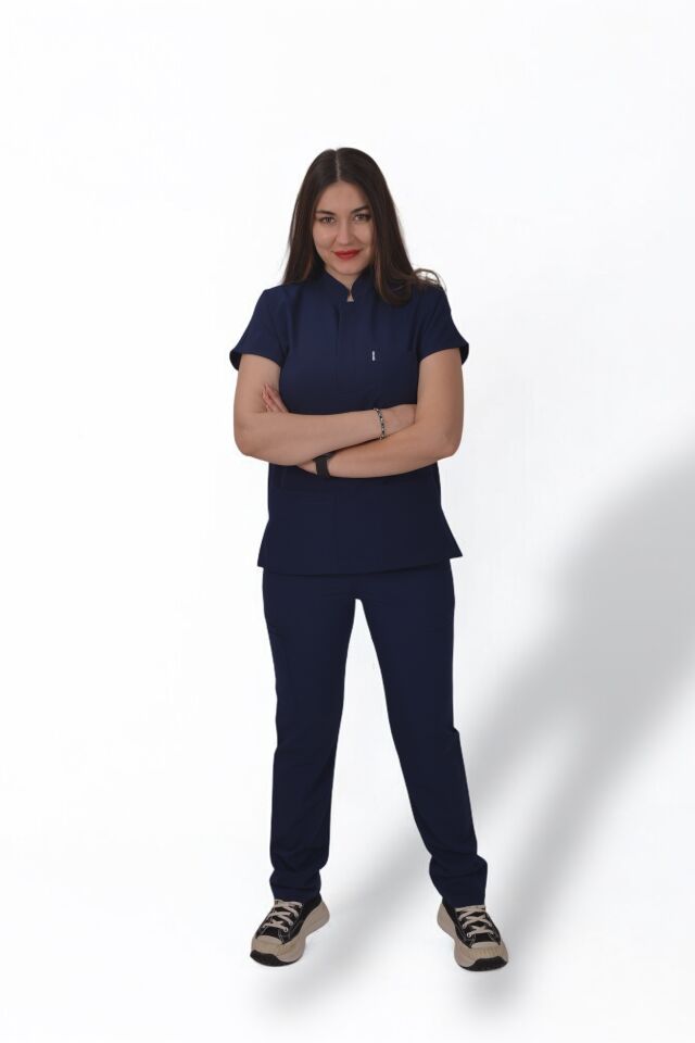 Premium Likralı Snap Seri Kadın İndigo Lacivert Scrubs