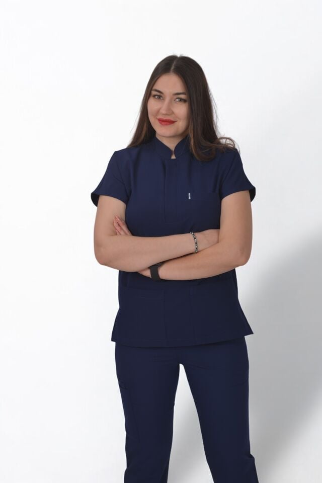 Premium Likralı Snap Seri Kadın İndigo Lacivert Scrubs