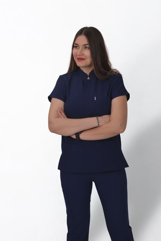 Premium Likralı Snap Seri Kadın İndigo Lacivert Scrubs