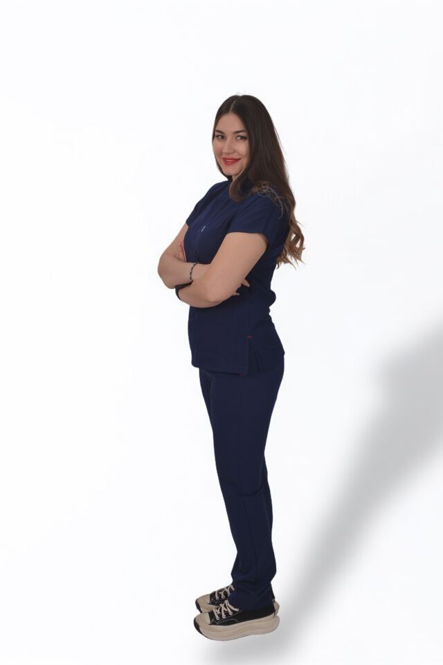 Premium Likralı Snap Seri Kadın İndigo Lacivert Scrubs