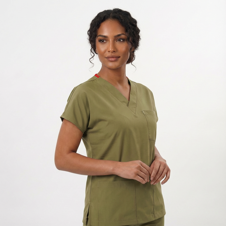 Likralı Klasik Seri Kadın Tek Üst Haki