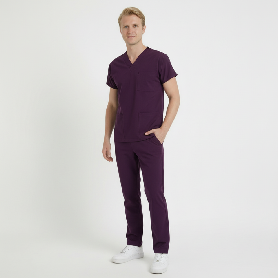 Likralı Klasik Seri Erkek Mürdüm Scrubs