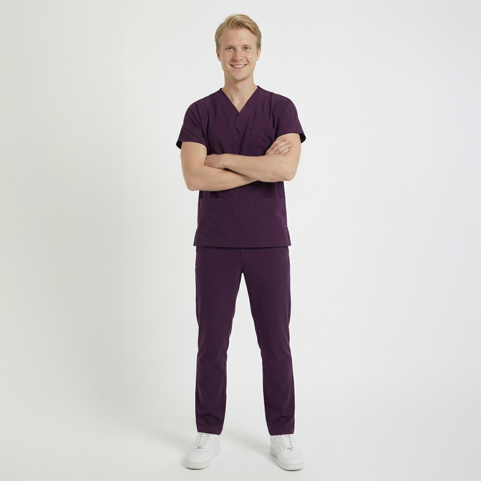 Likralı Klasik Seri Erkek Mürdüm Scrubs