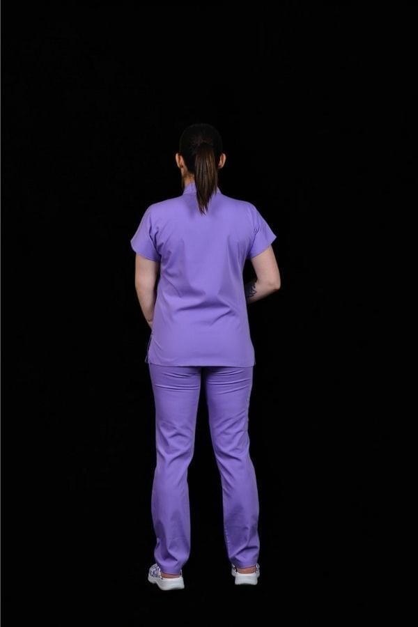 Premium Likralı Zipper Seri Kadın Lila Scrubs