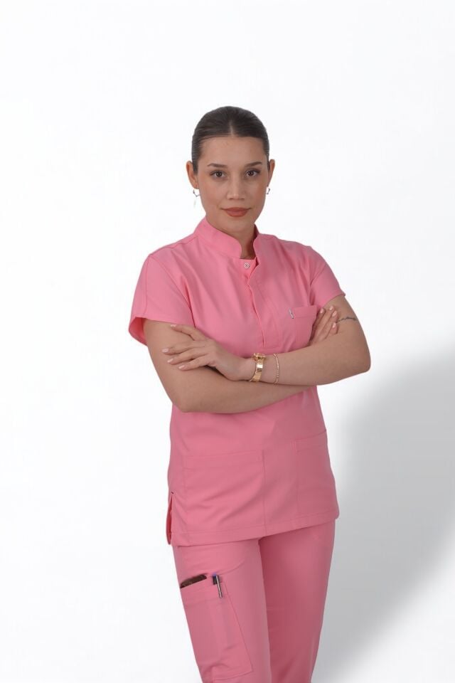 Premium Likralı Snap Seri Kadın Pembe Scrubs
