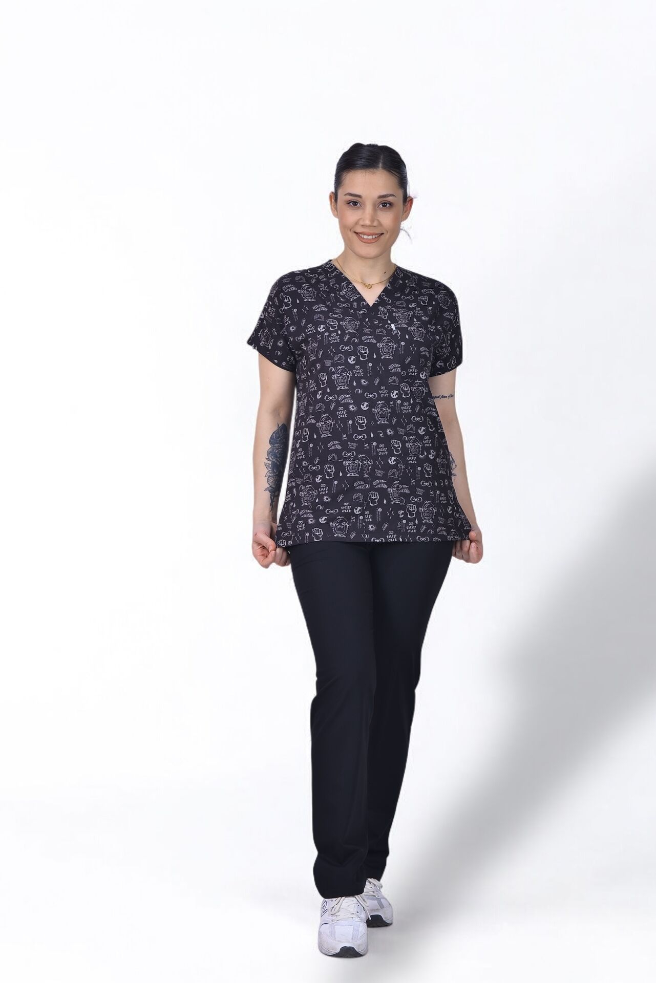 Desenli Seri Üst Empower Desen/Alt Siyah Likralı Pantolon