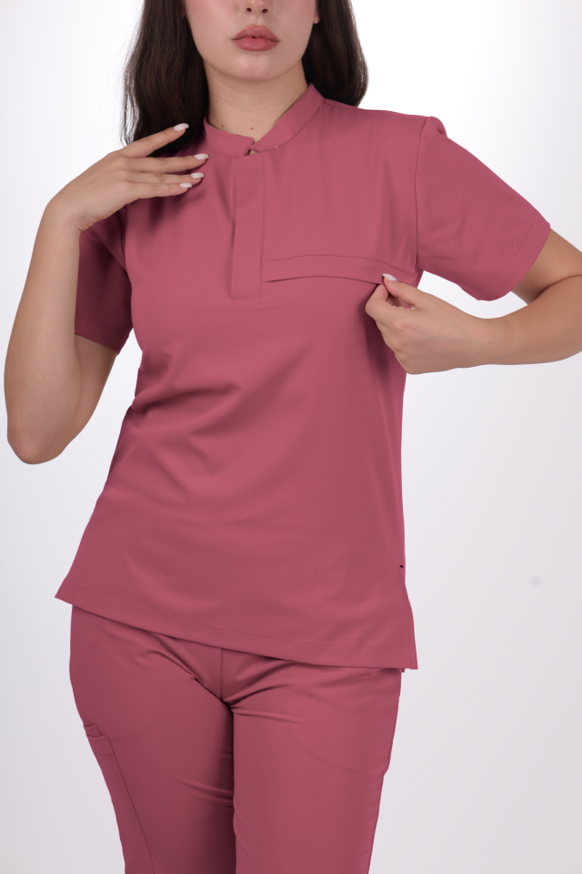 Premium Likralı Lotus Seri Kadın Gül Kurusu Scrubs