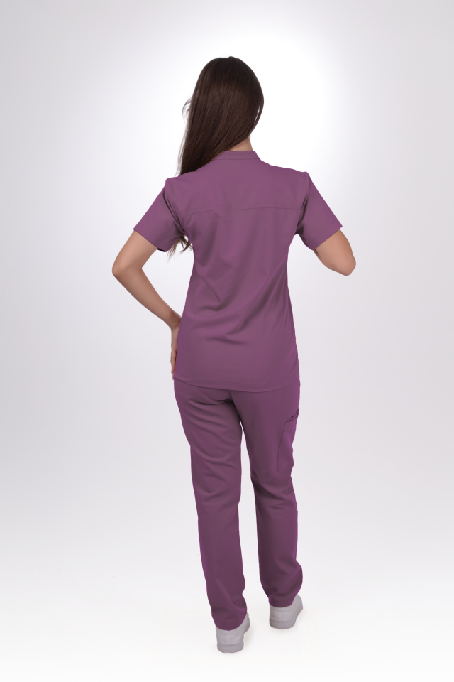 Premium Likralı SnapPrime Seri Kadın Platin Mor Scrubs