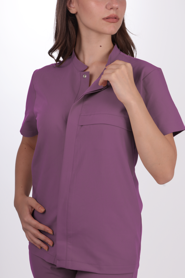 Premium Likralı SnapPrime Seri Kadın Platin Mor Scrubs