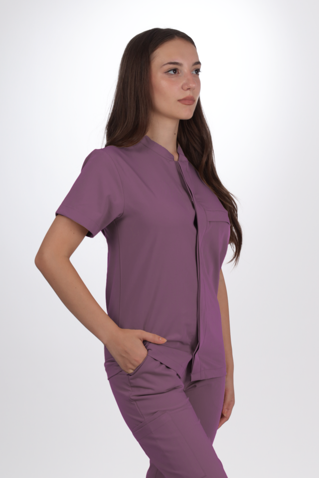 Premium Likralı SnapPrime Seri Kadın Platin Mor Scrubs