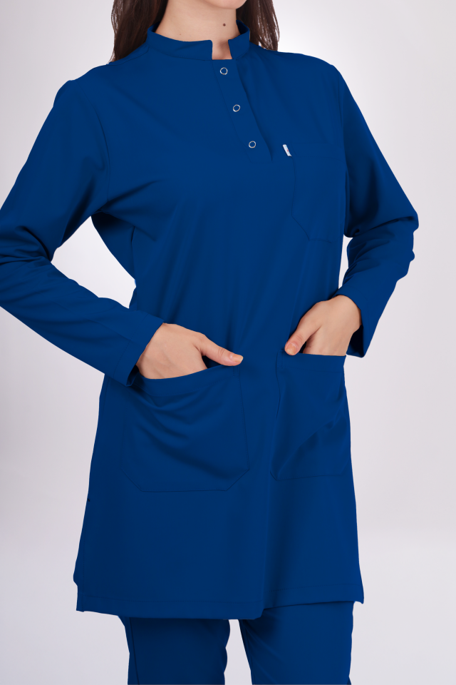 Likralı Tesettür Seri Kadın Saks Mavisi Scrubs