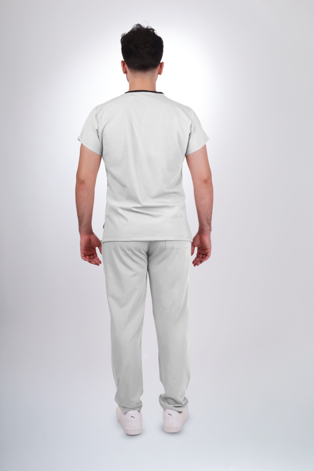 Premium Likralı Klasik Seri Erkek Beyaz Scrubs