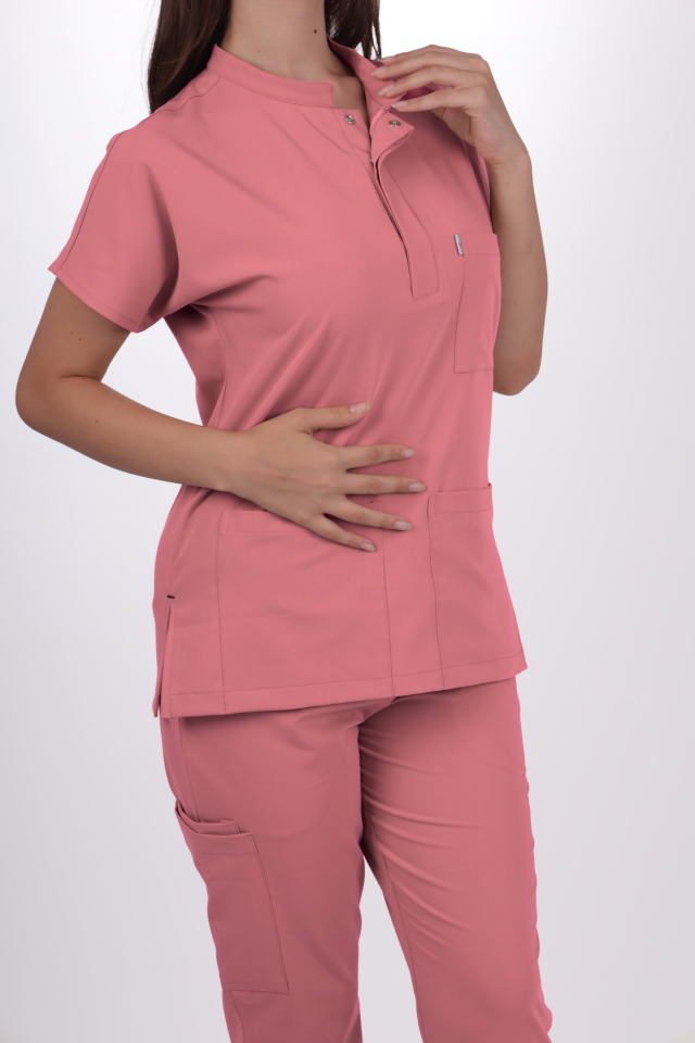 Premium Likralı Snap Seri Kadın Gül Kurusu Scrubs