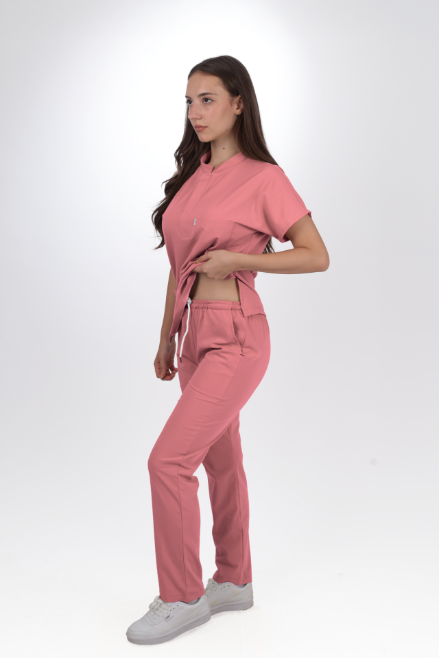 Premium Likralı Snap Seri Kadın Gül Kurusu Scrubs