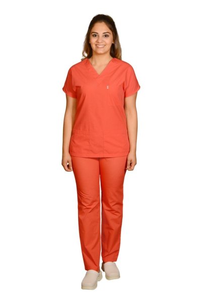 Terycoton Kadın Nar Çiçeği Doktor Hemşire Forması L - Hayır - İsim Yazılmasın - TEK ÜST