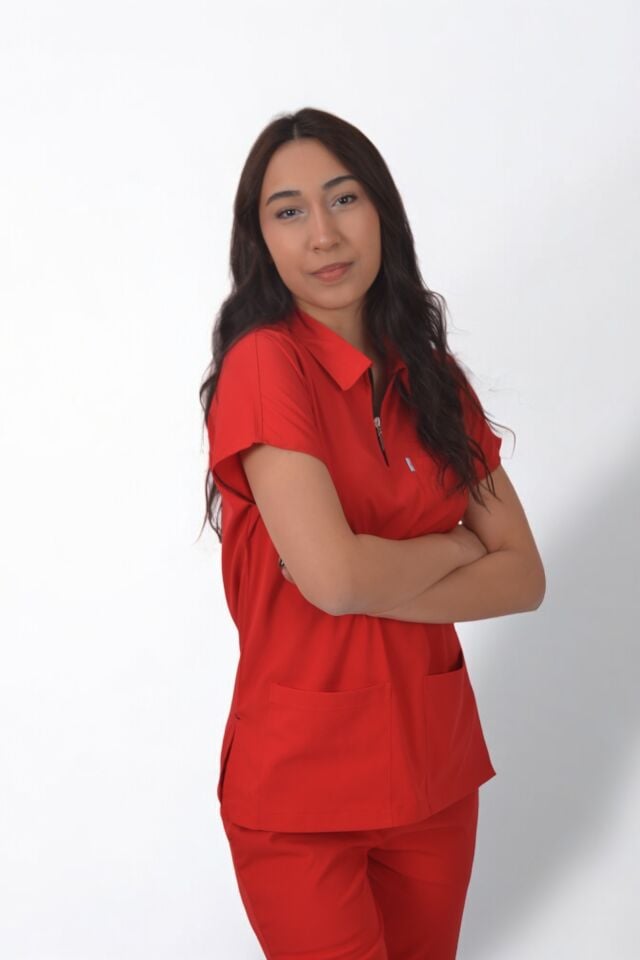 Premium Likralı Zipper Seri Kadın Kırmızı Scrubs