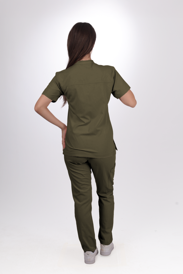 Premium Likralı Lotus Seri Kadın Haki Scrubs