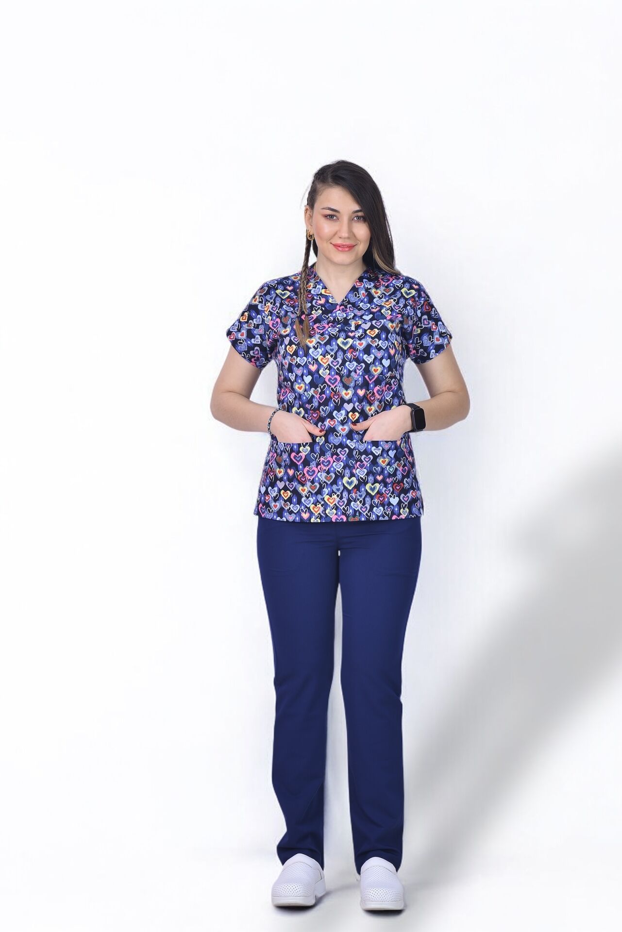 Desenli Seri Üst Kalp Desen/Alt İndigo Lacivert Premium Likralı