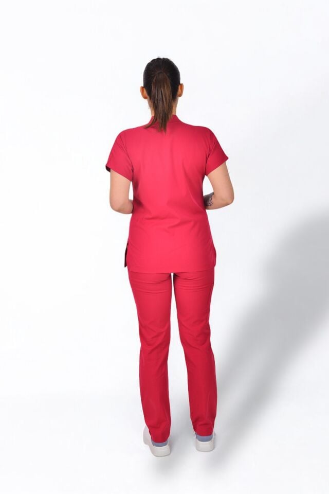 Likralı Zipper Seri Kadın Fuşya Scrubs