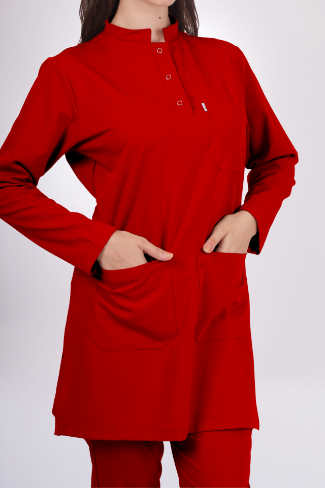 Likralı Tesettür Seri Kadın Kırmızı Scrubs