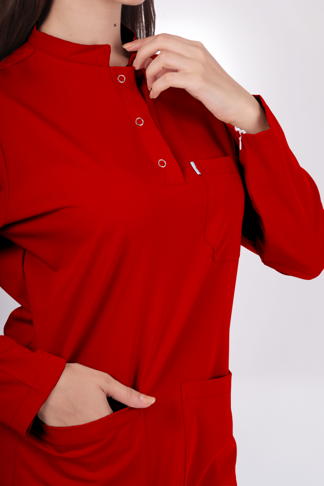 Likralı Tesettür Seri Kadın Kırmızı Scrubs