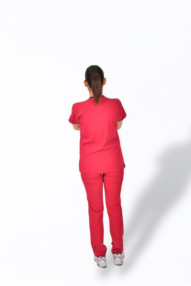 Premium Likralı Zipper Seri Kadın Fuşya Scrubs