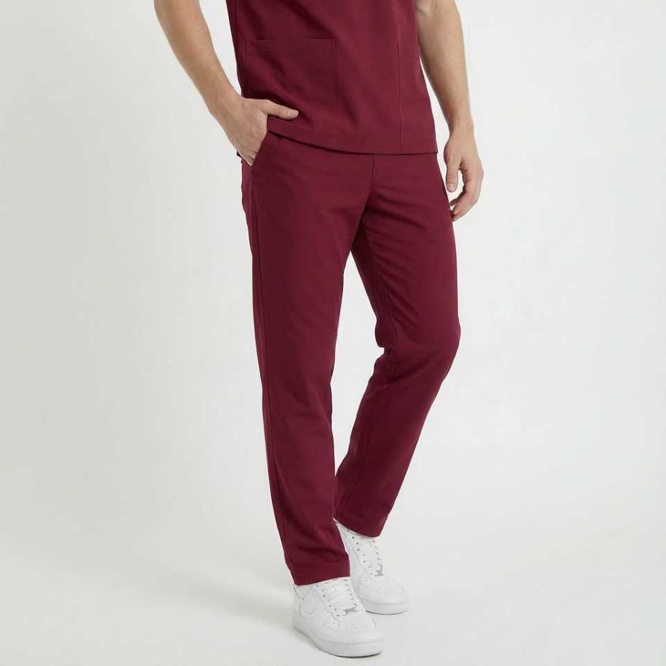Likralı Klasik Seri Erkek Bordo Scrubs