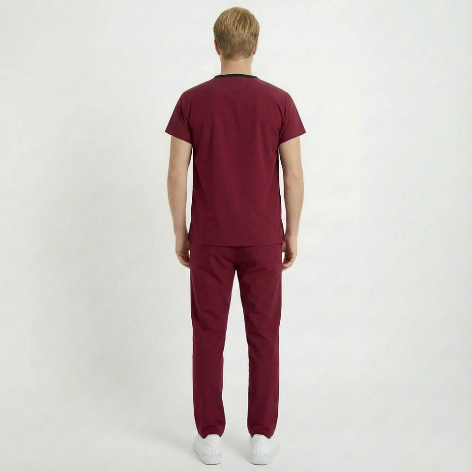 Likralı Klasik Seri Erkek Bordo Scrubs