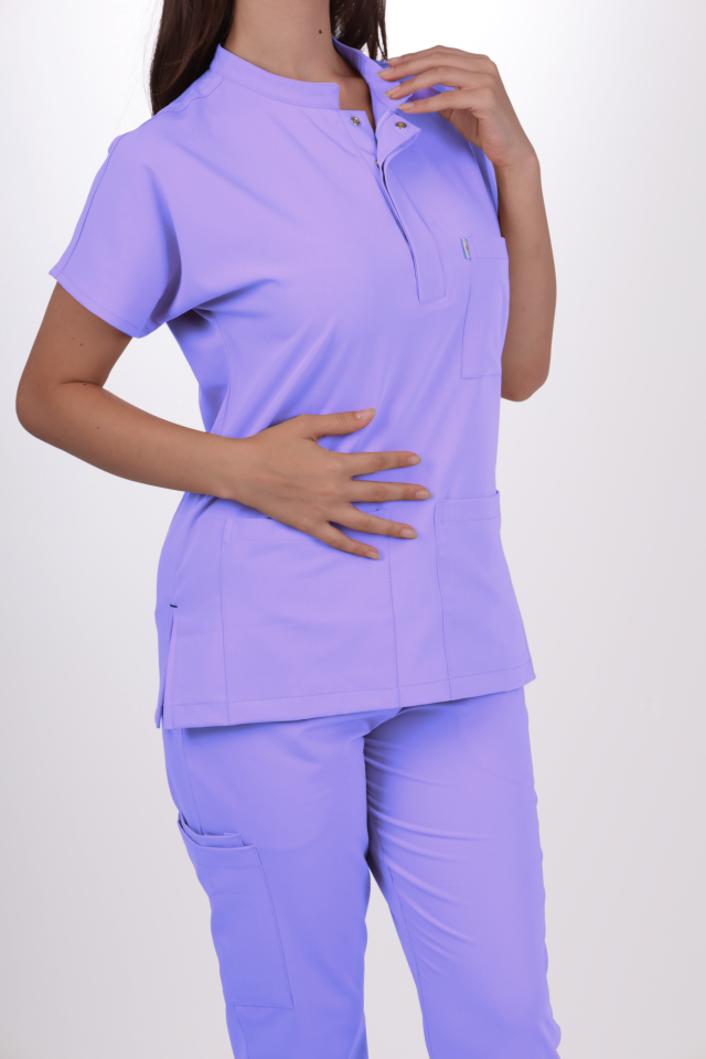 Premium Likralı Snap Seri Kadın Lila Scrubs