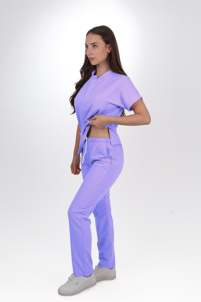 Premium Likralı Snap Seri Kadın Lila Scrubs