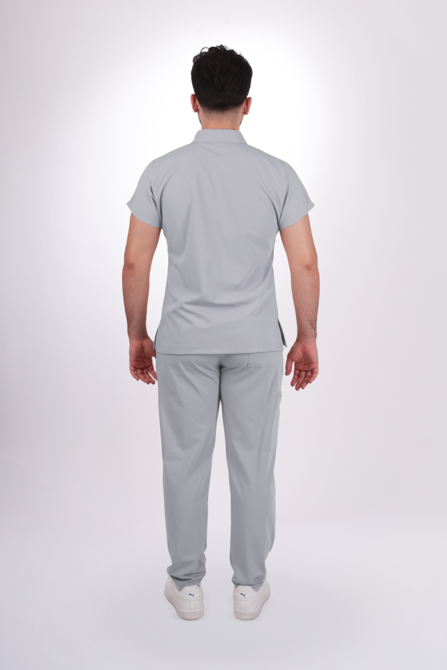 Premium Likralı Zipper Seri Erkek Açık Gri Üniforma Takım