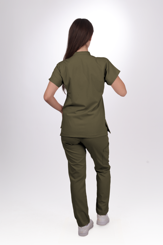 Premium Likralı Snap Seri Kadın Haki Scrubs