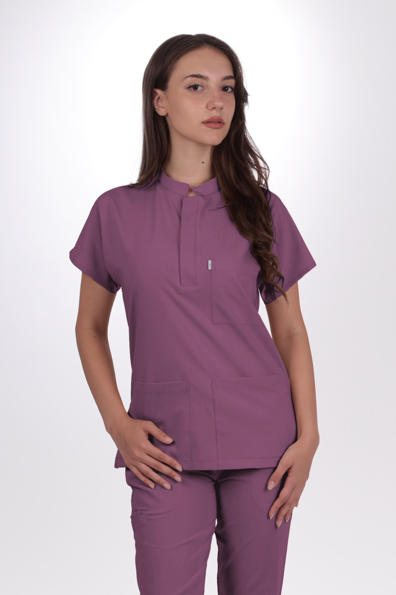 Premium Likralı Snap Seri Kadın Açık Mürdüm Scrubs