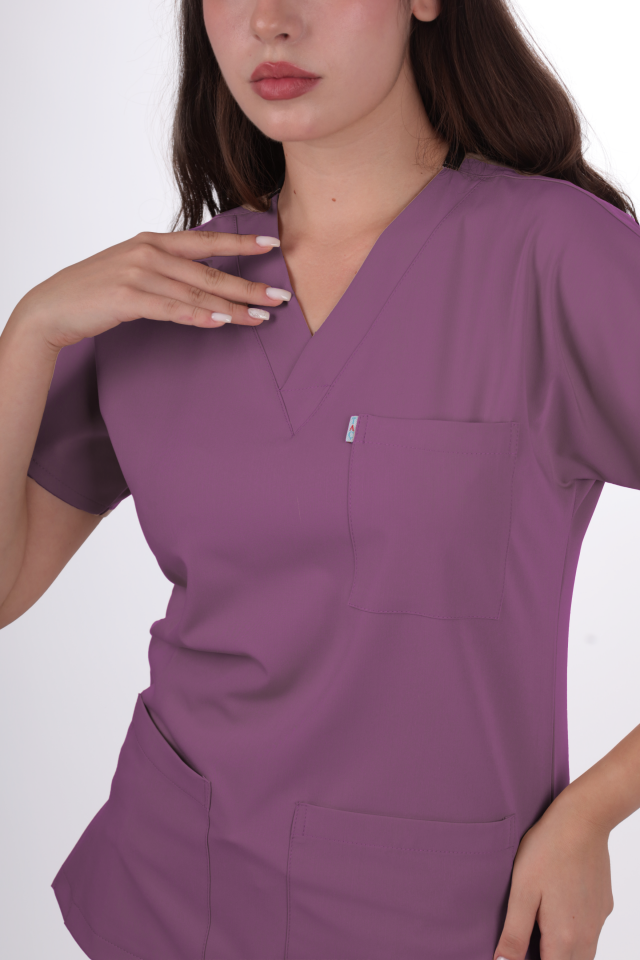 Premium Likralı Klasik Seri Kadın Platin Mor Scrubs