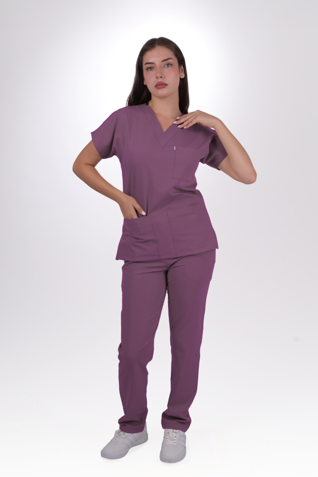 Premium Likralı Klasik Seri Kadın Platin Mor Scrubs