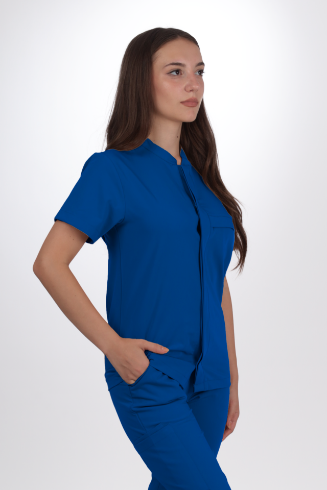 Premium Likralı SnapPrime Seri Kadın Saks Mavisi Scrubs